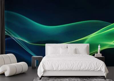 Abstract, colorful waves of light creating a dynamic flow and movement on a dark background, representing energy and motion in vibrant hues. Wall mural