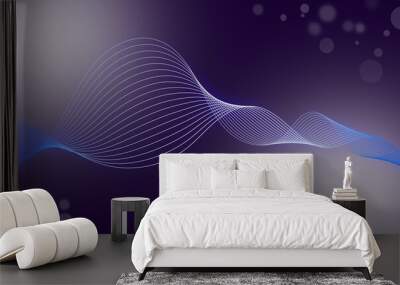 Abstract background. Wavy lines and glow on a lilac background. Motion concept Wall mural