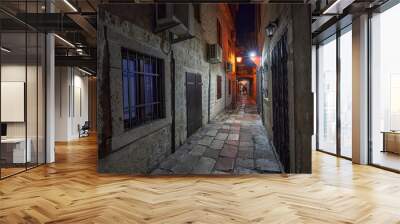 Narrow street of the old town of Kotor at night in Montenegro Wall mural