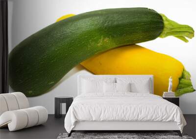 green and yellow zucchini on a white background Wall mural