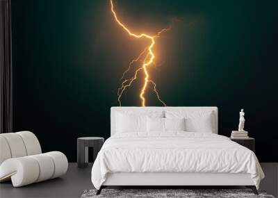 A vivid lightning bolt illuminates a dark sky, showcasing nature's raw power and dramatic beauty. Wall mural