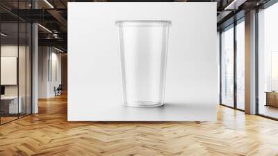 Empty transparent plastic cup mockup on a white background mockup Wall mural