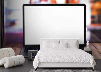 laptop showing blank screen in blur background Wall mural