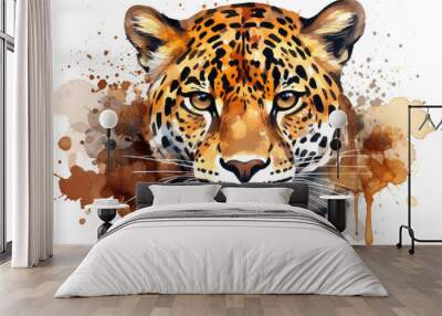 Jaguar head watercolor illustration style Wall mural