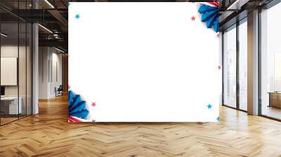 4th of July American Independence Day. Happy Independence Day. Red, blue and white star confetti, paper decorations on white background. Flat lay, top view, copy space, banner Wall mural