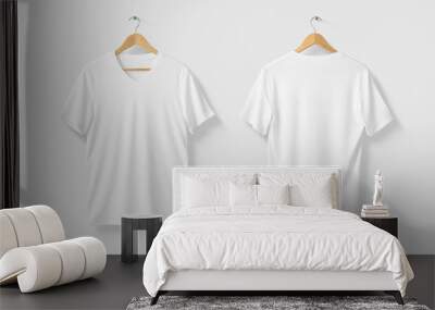 Blank White T-Shirt Mock-up on wooden hanger, front and rear side view. High resolution. Wall mural