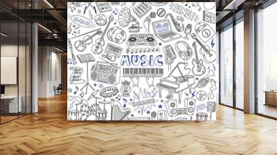 Music doodles set. Musical instruments, devices and symbols. Freehand vector drawing isolated on white background Wall mural