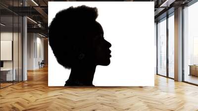 Close up profile silhouette portrait of african american black woman on white studio background. Wall mural