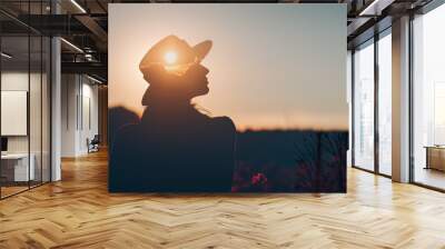 Mental health and business. Silhouette of young adult businesswoman Wall mural