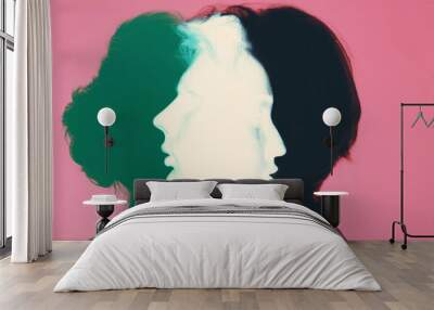 Pair couple man and woman profile portrait face to face. Family psychologist and healthy relationships concept Wall mural