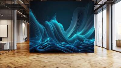 blue abstract liquid wave background with blurred lines of motion, creating futuristic digital effect, created with generative ai Wall mural