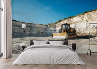 bulldozer leveling ground in a chalk quarry Wall mural