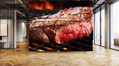 close-up of grill marks on a juicy steak Wall mural