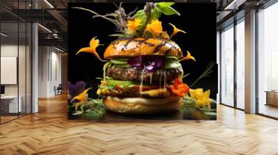 creative presentation of burger with artistic garnishing Wall mural