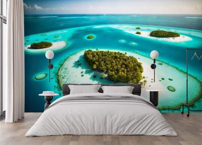 maldives tropical island with many small islands in ocean, created with generative ai Wall mural