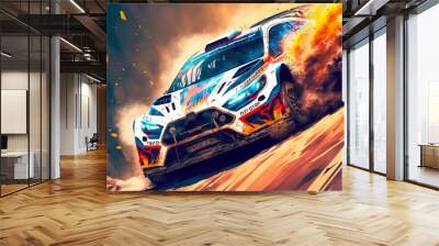 rally high-speed car competitions motorsport on off-road, generative ai, created with generative ai Wall mural