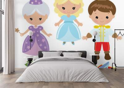 Cinderella fairy tale characters vector cartoon illustration Wall mural