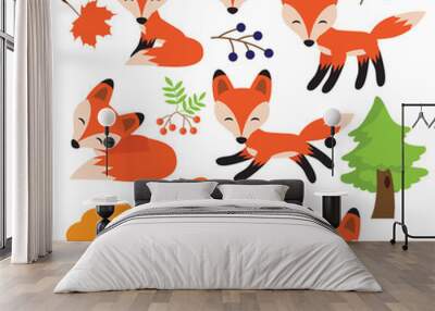 Funny fox cartoon vector illustration
 Wall mural