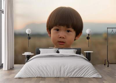 little asian boy looking at camera Wall mural