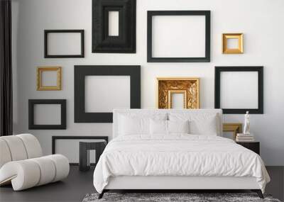 Multiple many blank small picture frames on white wall Wall mural