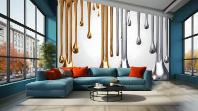 Design dripping molten liquid metal gold and silver -1 Wall mural