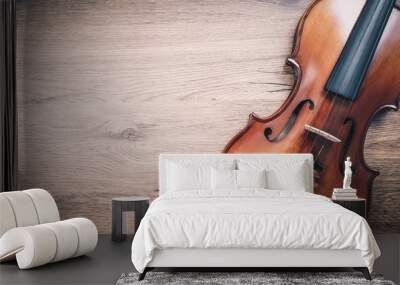 classical violin on wooden floor. music background Wall mural