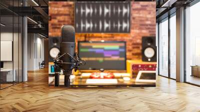 condenser microphone on digital recording studio background Wall mural