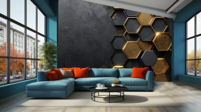 Black and Gold Honeycomb Background. honeycomb design in metallic gold with metal sheen creating the look of luxury and elegance  Wall mural