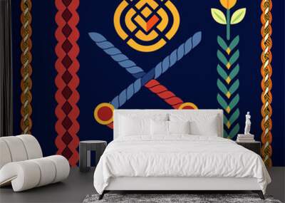 Braided Borders Knitted Ornaments & Decorative Ropes vector Wall mural