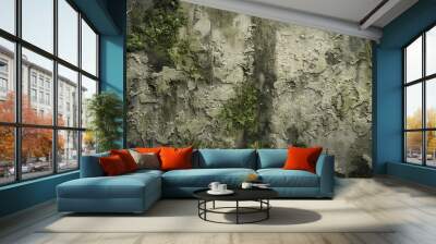  aged cement wall with rough stone texture, moss and cracks Wall mural