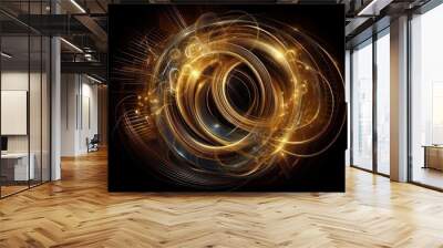 Abstract virtual reality golden ring futuristic background with neon lights Wall mural