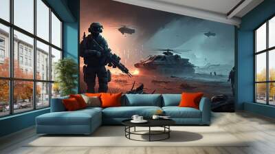 cruel war scenes, digital painting, Powerful Images of Conflict and Chaos (ai generated) Wall mural