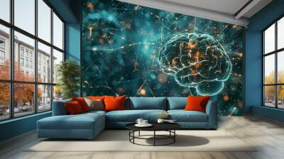 futuristic background, machine learning, ai, deep learning blockchain network concept, brain illustration Wall mural