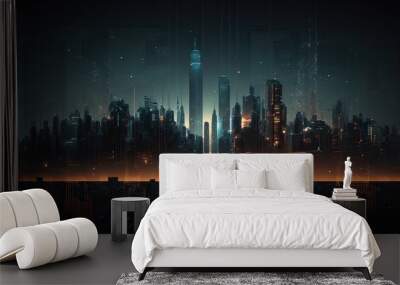 futuristic city over the sea artwork at night, 4k wallpaper Wall mural