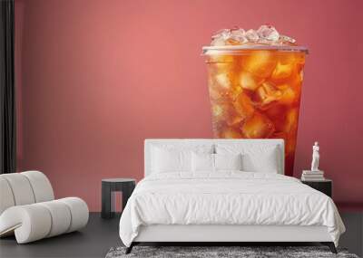 Ice americano coffee in a tall glass. Ice americano and cafe latte on the table Wall mural