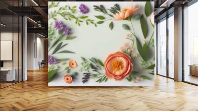 Spring flowers and plants on white background fit for Valentine's Day, Easter, Birthday, Women's Day, 8 March, Mother's day greeting design, Wall mural