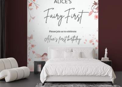 Fairy First Theme Party Invitation Wall mural