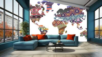 Abstract world map with traditional vector fabric pattern patchwork texture Wall mural