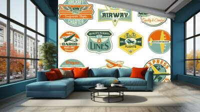 Aviation vector vintage labels collection Wall mural