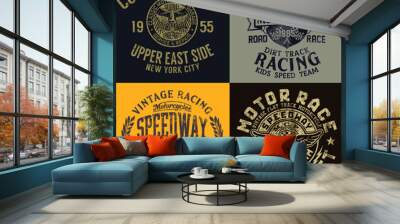 Classic vintage motorcycle racing team vector print collection  for boy t shirt separate grunge effect Wall mural