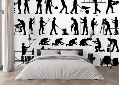 construction workers vector silhouettes Wall mural