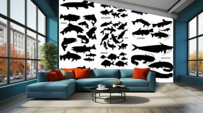 Freshwater fish silhouettes collection Wall mural