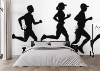 Group of running men and women side view of vector runner silhouette Wall mural