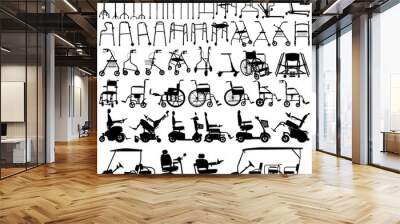 Mobility aids for elderly and disabled people vector silhouettes collection Wall mural