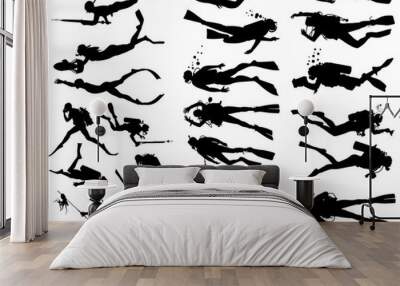 Scuba and snorkeling vector silhouettes Wall mural