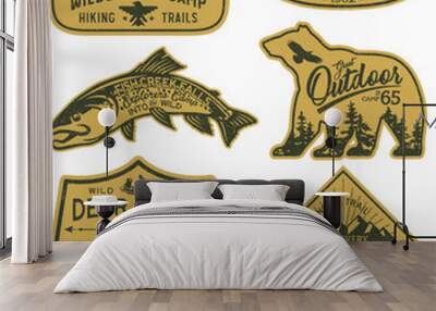 The great north outdoor camp vintage badge collection vector print embroidery for boy man shirt grunge effect in separate layer Wall mural