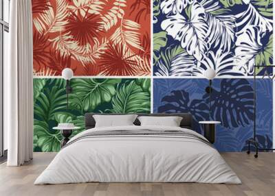 Tropical palm  leaves abstract vector seamless pattern wallpaper collection Wall mural