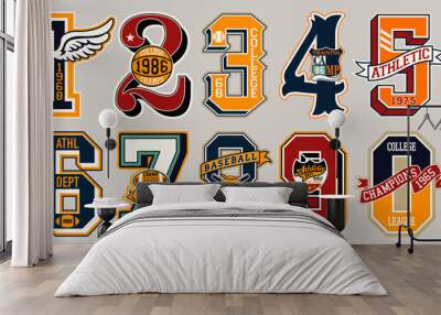 Varsity collegiate athletic sporting numbers vintage vector artwork for sport wear print and embroidery collection Wall mural