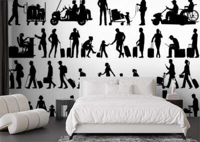 vector silhouettes of people at airport Wall mural