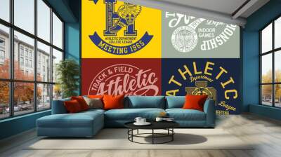 Vintage track and field college athletic department vector collection for t shirt sport wear Wall mural